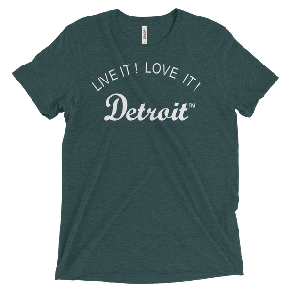 LIVE IT LOVE IT Detroit (Men/Unisex) Triblend Tee with white letters