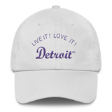 LIVE IT LOVE IT Detroit Bayside Cotton Cap in purple letters