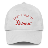 LIVE IT LOVE IT Detroit Bayside Cotton Cap in red letters