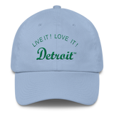 LIVE IT LOVE IT Detroit Bayside Cotton Cap in kelly green letters