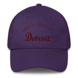 LIVE IT LOVE IT Detroit Bayside Cotton Cap in maroon letters