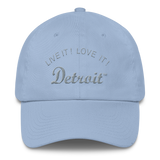 LIVE IT LOVE IT Detroit Bayside Cotton Cap in grey letters