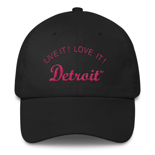 LIVE IT LOVE IT Detroit Bayside Cotton Cap in pink letters