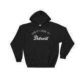 LIVE IT LOVE IT Detroit Hooded Sweatshirt with white letters