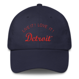 LIVE IT LOVE IT Detroit Bayside Cotton Cap in red letters