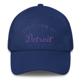 LIVE IT LOVE IT Detroit Bayside Cotton Cap in purple letters