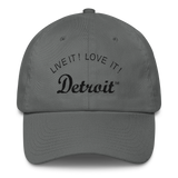 LIVE IT LOVE IT Detroit Bayside Cotton Cap in black letters