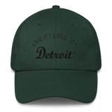 LIVE IT LOVE IT Detroit Bayside Cotton Cap in black letters