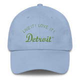 LIVE IT LOVE IT Detroit Bayside Cotton Cap in kiwi green letters